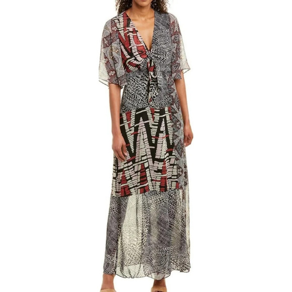 BCBG MaxAzria Abstract Patchwork Maxi Wrap Dress sz Small - Picture 1 of 11